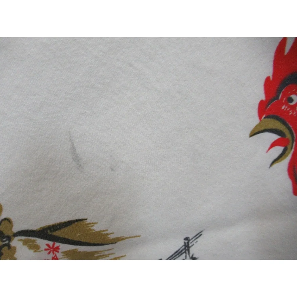 Vintage 40s 50s California Hand Prints Rooster Cotton Tablecloth Rectangle 42x51